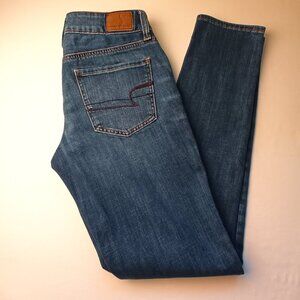 American Eagle Denim Jeans Size 0 Long Buttonfly Tomgirl Mid Rise Medium Wash